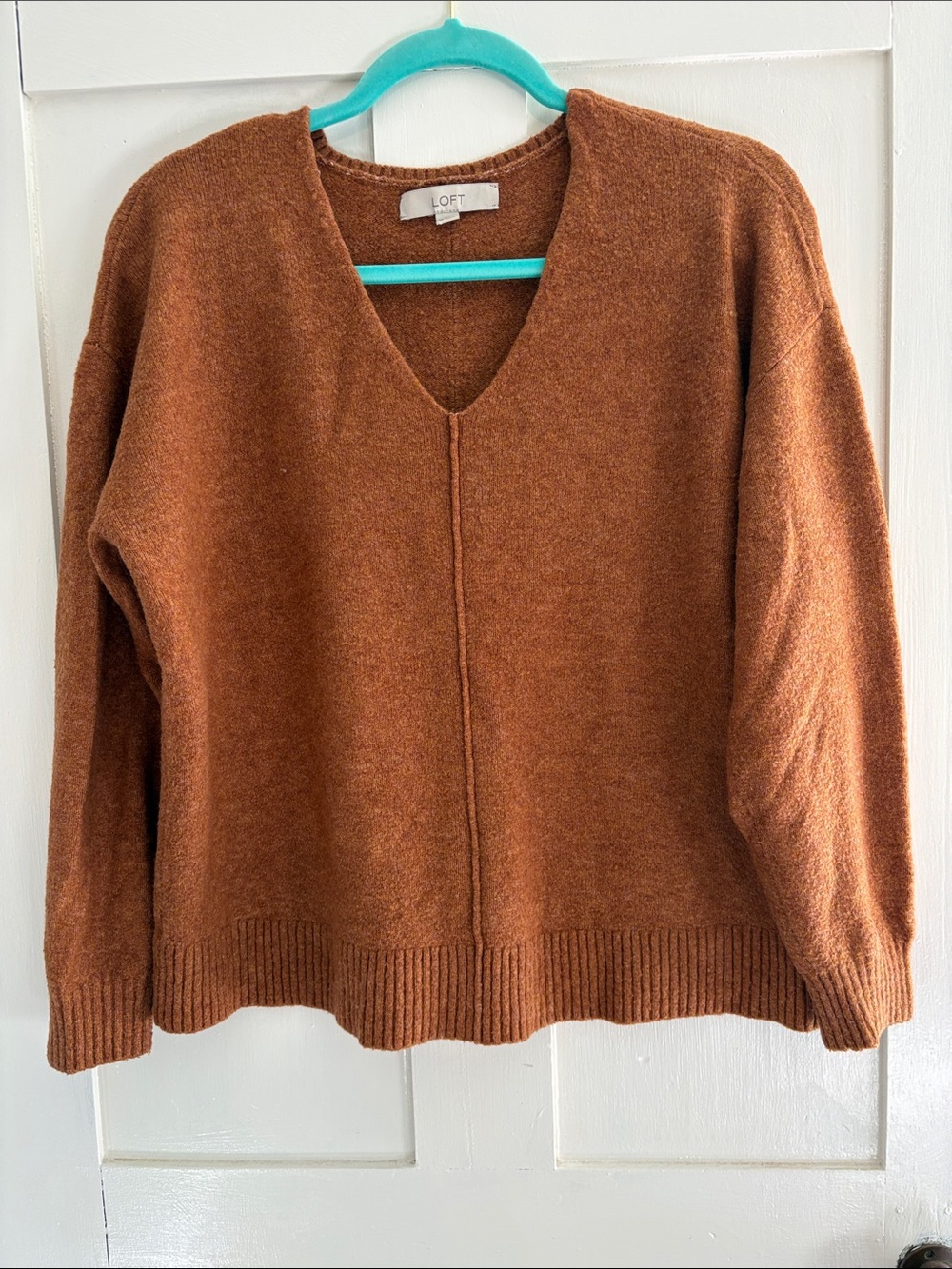 LOFT Women's V-Neck Sweater in Burnt Orange